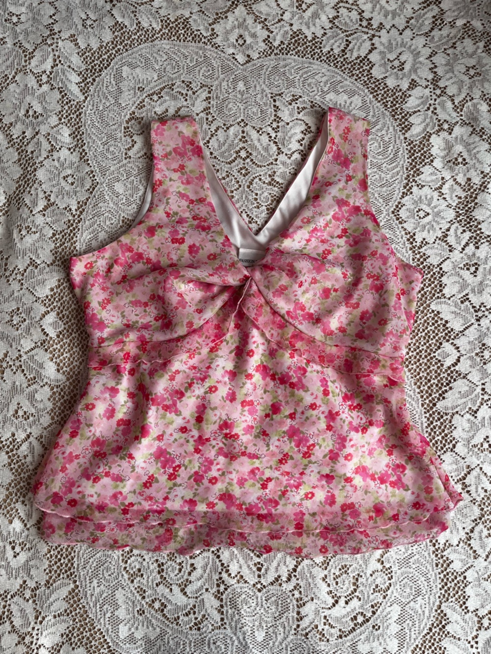 Fashion Bug Floral Chiffon Tie-Back Tank Top, Pink, Size XL
